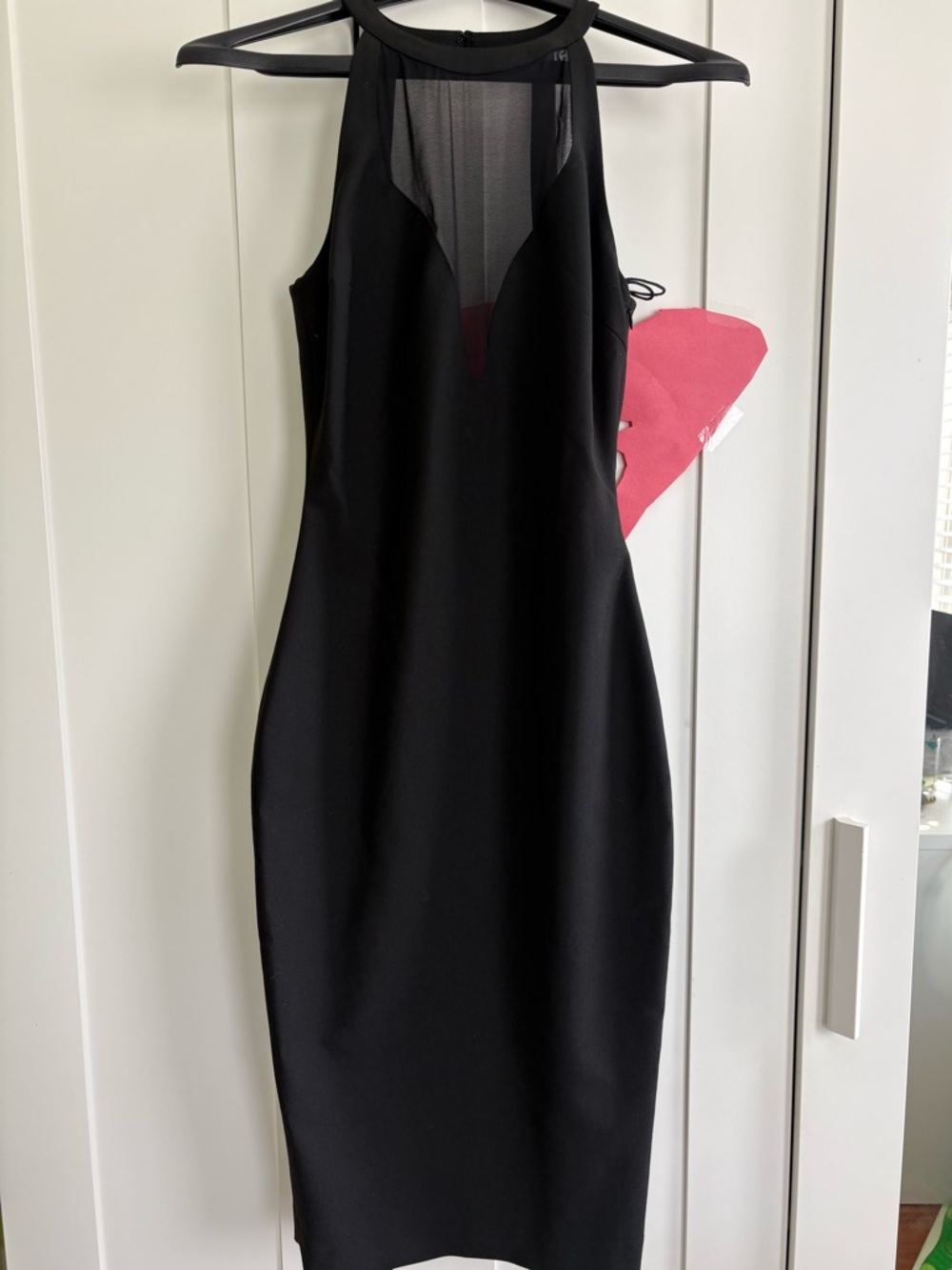 Elizabeth and James Black Halter Midi Dress with Mesh Inset